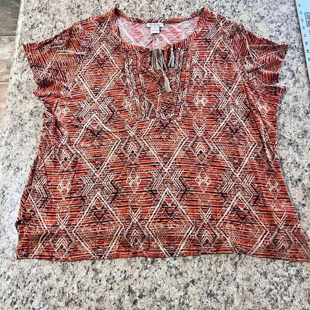 Lucky Brand Orange purple tan boho Geometric Tie-Front Top 2x